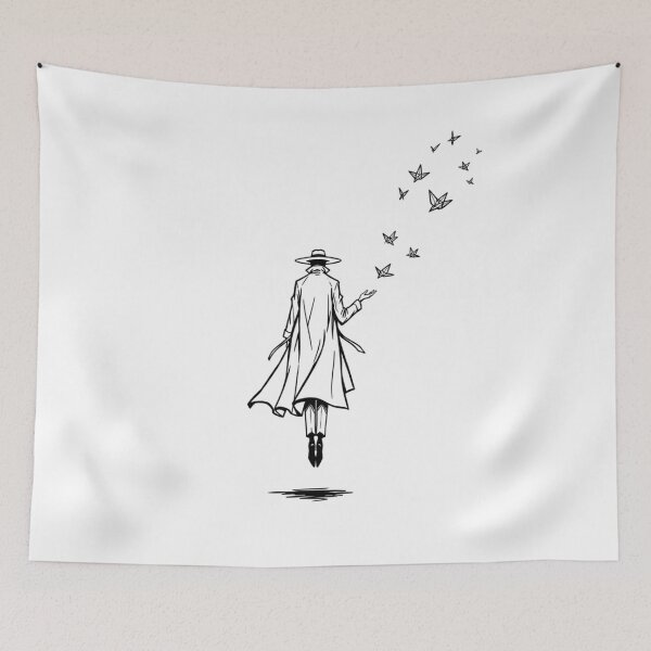 Item preview, Minimalist Levitating Man with Origami Birds Art by Vintry off. designed and sold by VintryOff.