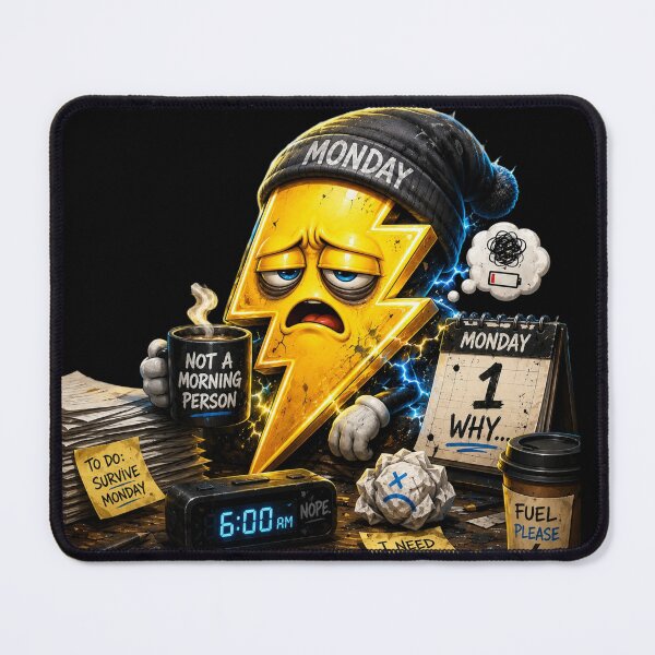 Item preview, Monday Lightning | Funny Coffee Lover Cartoon Sticker | 3D Burnout Mascot designed and sold by Timeless Junction.