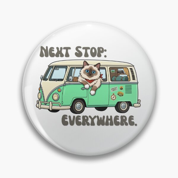 Item preview, Next Stop Everywhere Road Trip Cat Retro Camper Van designed and sold by Snowy Studio Designs.