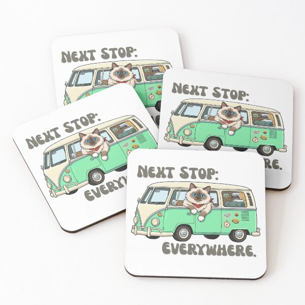 Item preview, Next Stop Everywhere Road Trip Cat Retro Camper Van designed and sold by Snowy Studio Designs.