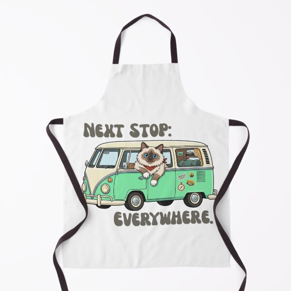 Item preview, Next Stop Everywhere Road Trip Cat Retro Camper Van designed and sold by Snowy Studio Designs.