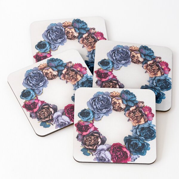 Item preview, Blue Pink Floral Wreath | Elegant Peony Circle Frame Botanical Art designed and sold by GalleryPeak.