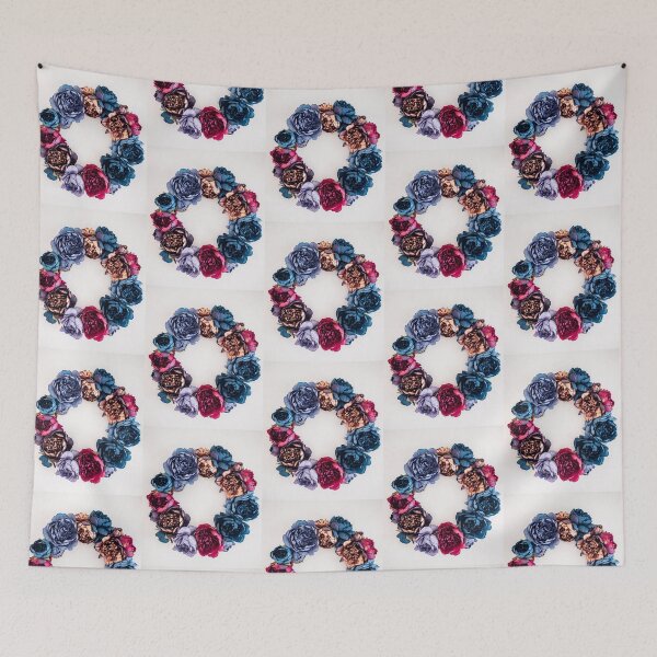 Item preview, Blue Pink Floral Wreath | Elegant Peony Circle Frame Botanical Art designed and sold by GalleryPeak.