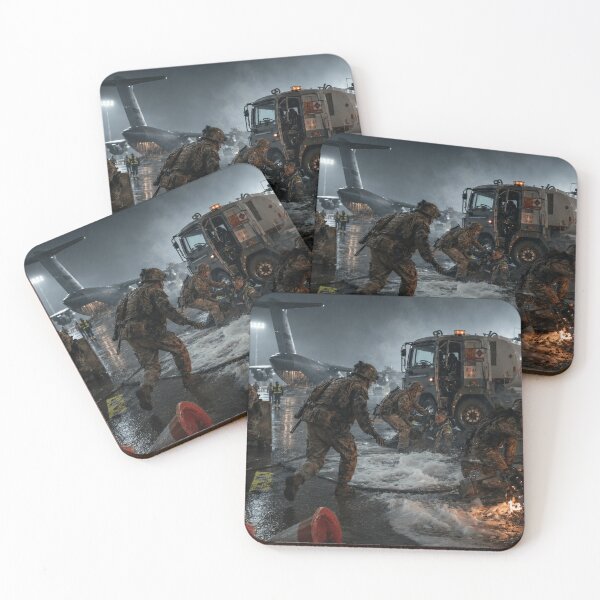 Item preview, Drone Strike on Military Fuel Lane | Cinematic Airfield Emergency Response War Art designed and sold by Element Horizon Studio.