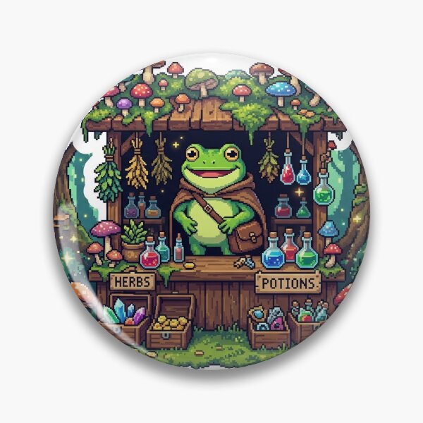 Item preview, Frog Merchant Pixel Art Sticker — Cottagecore RPG Fantasy Mushroom NPC Gift designed and sold by CottagePixelCo.