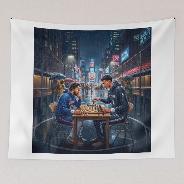 Item preview, Jalen Brunson Wemby Playing Chess In The Rain designed and sold by Home Decor Art.