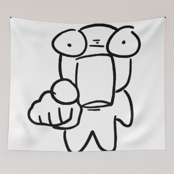 Item preview, Funny cartoon drawing of a surprised character pointing a finger against a black background designed and sold by SharpAura25.
