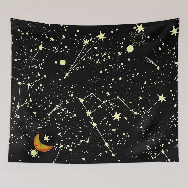 Item preview, gold constellations and stars with moon space pattern  designed and sold by FahdSpaceArt.