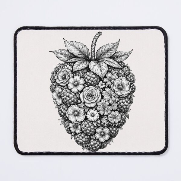 Item preview, Floral Raspberry Black & White – Unique Fruit Artwork designed and sold by Aniahck.