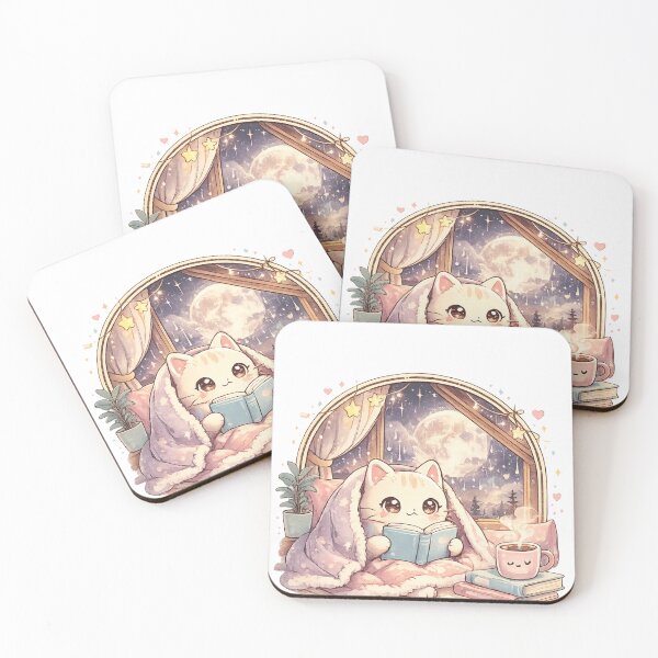 Item preview, Cozy Cat Reading Book Moon Night Kawaii Design designed and sold by Sharlo Shop.