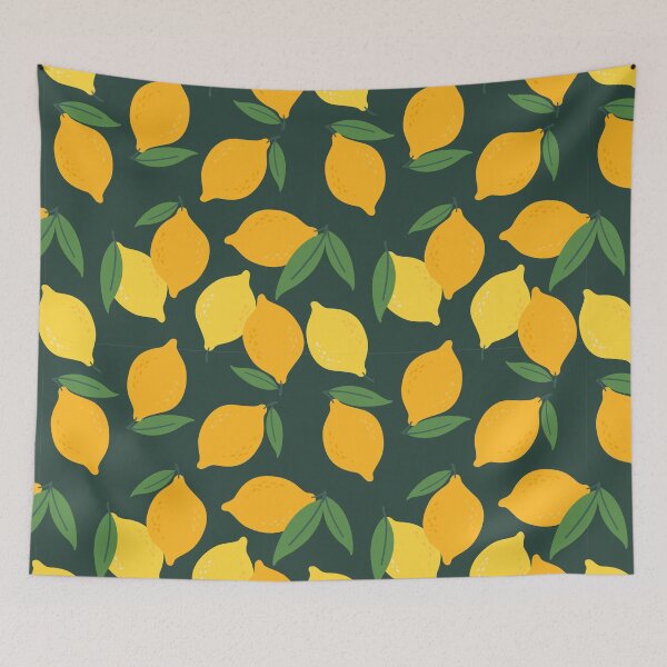 Item preview, Summer pattern with juicy lemons on dark green background designed and sold by CHERRY--SHOP.