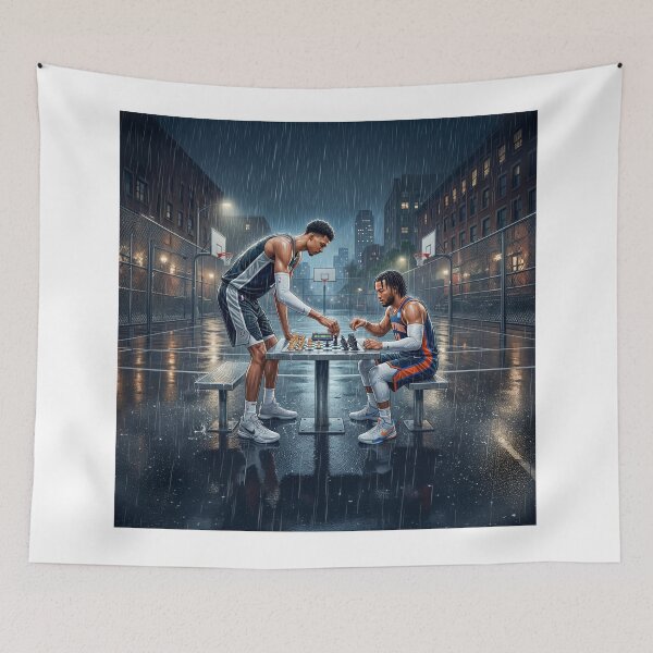 Item preview, Jalen Brunson Wemby Playing Chess In The Rain designed and sold by Home Decor Art.