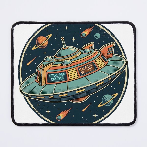 Item preview, Starliner Cruises Galactic Voyages Retro UFO Space Badge Vintage Sci Fi Art designed and sold by TrendyTravel.