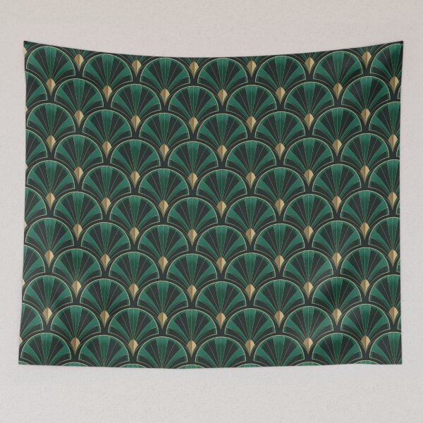 Item preview, Emerald Gold Art Deco Fan Pattern – Luxury Gatsby Geometric Wallpaper Design designed and sold by Tamas Das.
