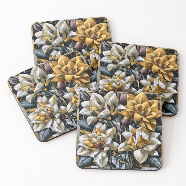 Item preview, Cubist Magnolia Bouquet – Golden Abstract Floral Art designed and sold by VelvetThornsArt.