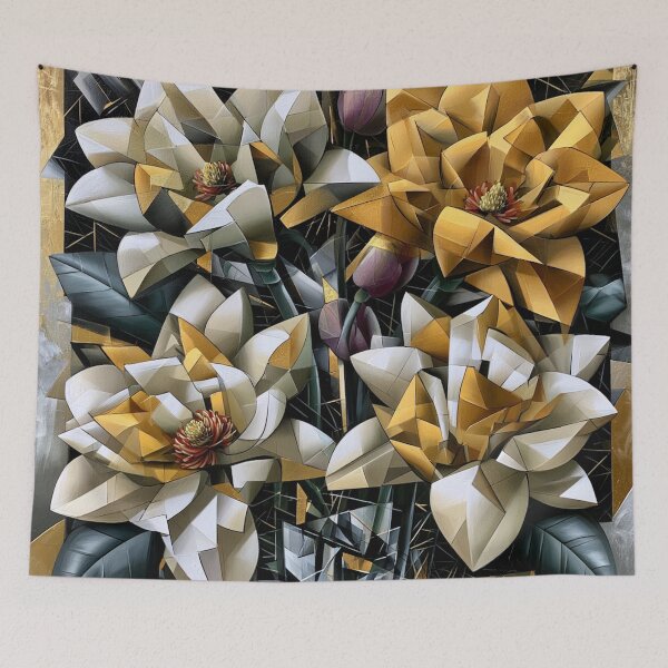 Item preview, Cubist Magnolia Bouquet – Golden Abstract Floral Art designed and sold by VelvetThornsArt.