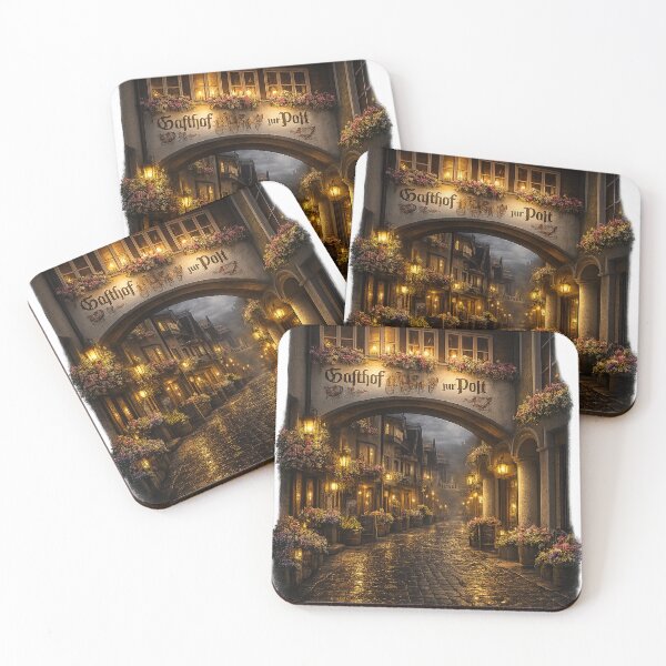 Item preview, Enchanted Old Town Passage at Dusk – Romantic Lantern-Lit Cobblestone Street with Flowers designed and sold by Hookesmode.