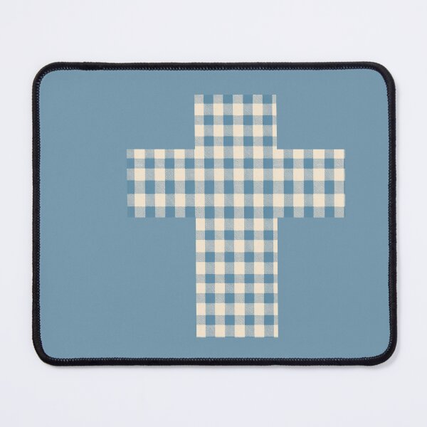Item preview, Vintage Gingham Dusky Blue Cross | Christian Faith Symbol designed and sold by Bound for Wonder.