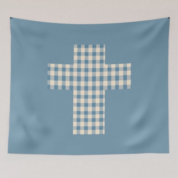 Item preview, Vintage Gingham Dusky Blue Cross | Christian Faith Symbol designed and sold by Bound for Wonder.