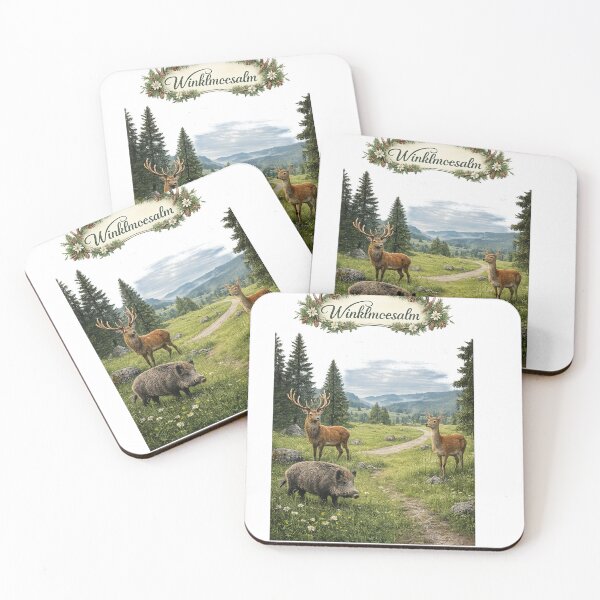 Item preview, Winklmoosalm Wildlife Alpine Meadow Art Print with Deer and Wild Boar designed and sold by Hookesmode.