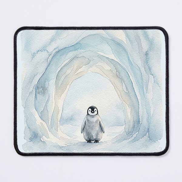 Item preview, Baby Penguin in a Dreamy Glacier Ice Arch Watercolor designed and sold by GrabaHuk.