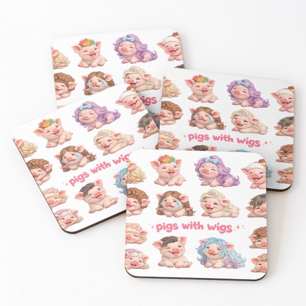 Item preview, Pigs With Wigs Wall Art – Cute Funny Piglet Hairstyles Animal Print designed and sold by Hookesmode.