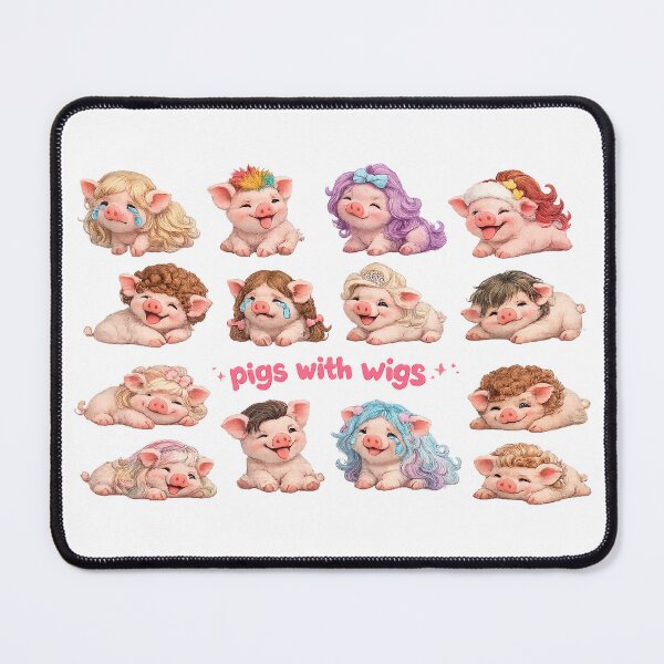 Item preview, Pigs With Wigs Wall Art – Cute Funny Piglet Hairstyles Animal Print designed and sold by Hookesmode.