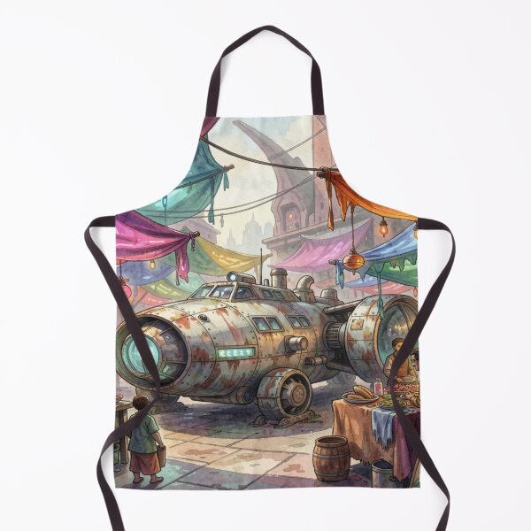 Item preview, Weathered sci-fi spaceship on a vibrant alien marketplace full of color, light, and movement designed and sold by FotoworldEdel.