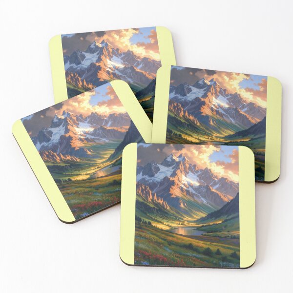 Item preview, Golden Hour Mountain Valley Painting | Alpine Lake Canvas Print designed and sold by Nexus Space.