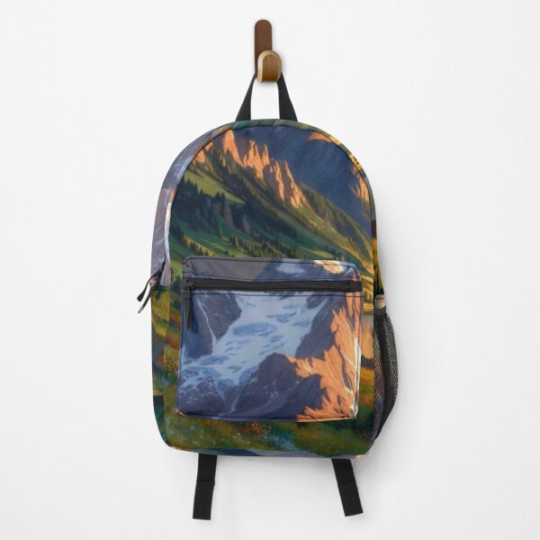 Item preview, Golden Hour Mountain Valley Painting | Alpine Lake Canvas Print designed and sold by Nexus Space.
