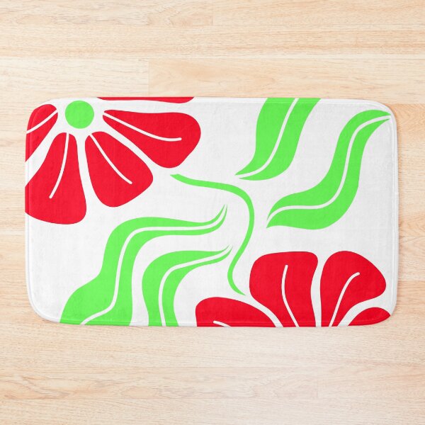 Aperçu de l'œuvre Motifs floraux rouges et verts de style bohème sur fond blanc créée et vendue par Sartoris Art.