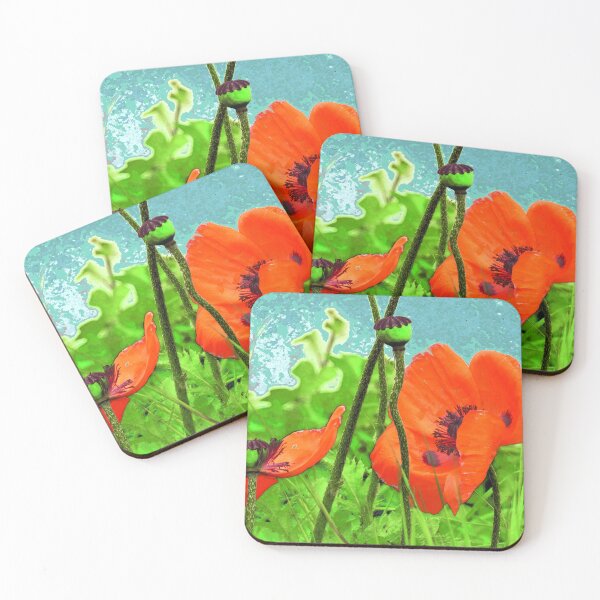 Item preview, Red Poppy Bloom on Green Background designed and sold by lyartgallery.