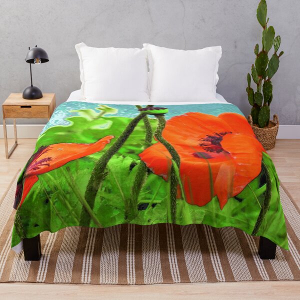 Item preview, Red Poppy Bloom on Green Background designed and sold by lyartgallery.