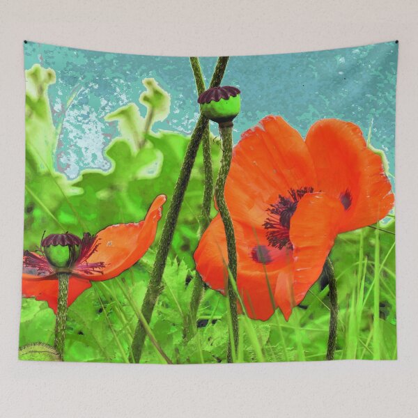 Item preview, Red Poppy Bloom on Green Background designed and sold by lyartgallery.