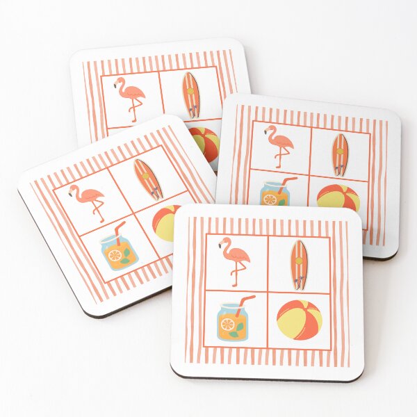 Item preview, Retro Summer Beach Grid Flamingo and Surfboard designed and sold by SoftAuraStudi0.