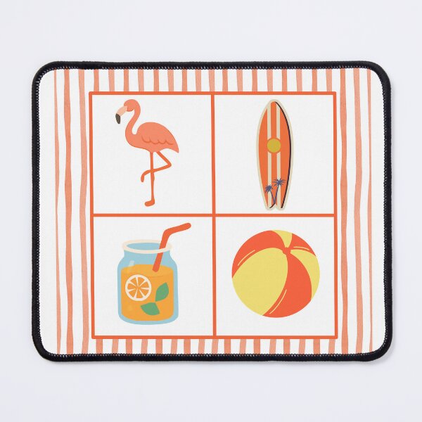 Item preview, Retro Summer Beach Grid Flamingo and Surfboard designed and sold by SoftAuraStudi0.