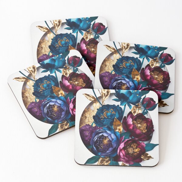 Item preview, Luxury Blue & Burgundy Floral Arrangement | Gold Botanical Circle Art designed and sold by GalleryPeak.