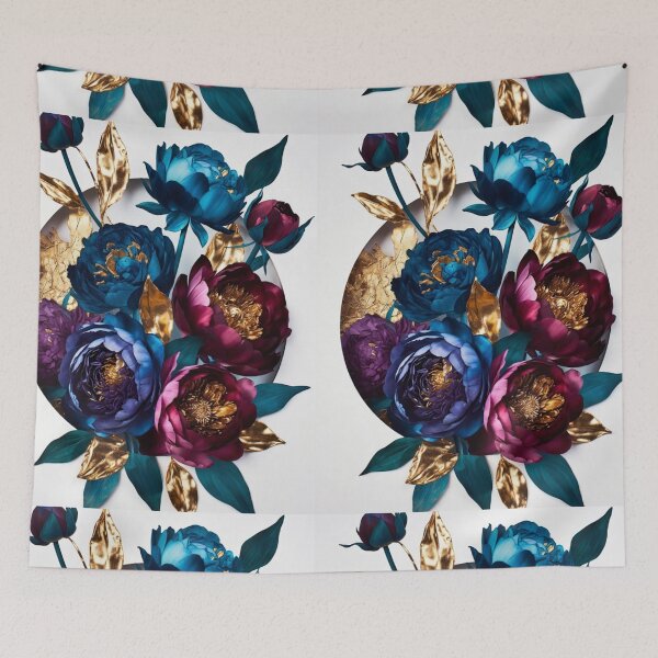 Item preview, Luxury Blue & Burgundy Floral Arrangement | Gold Botanical Circle Art designed and sold by GalleryPeak.