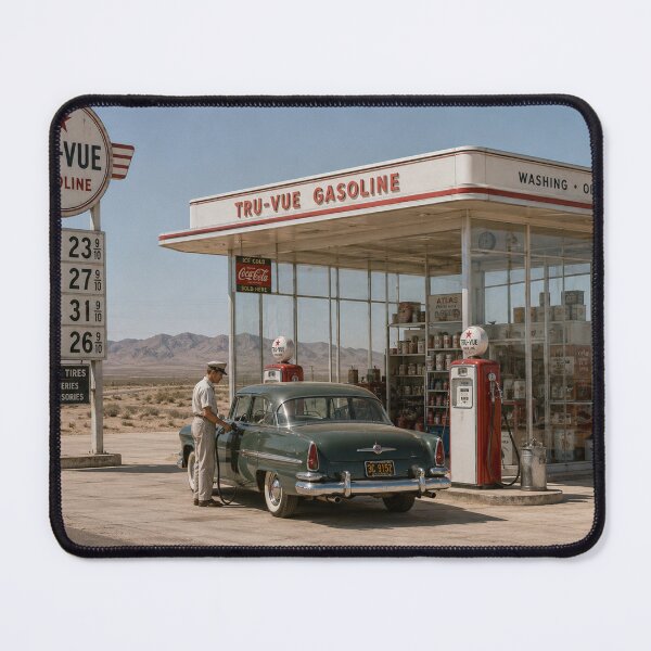 Item preview, Vintage Route 66 Gas Station Print | Classic American Road Trip Wall Art | Retro Desert Service Station Decor designed and sold by Hookesmode.