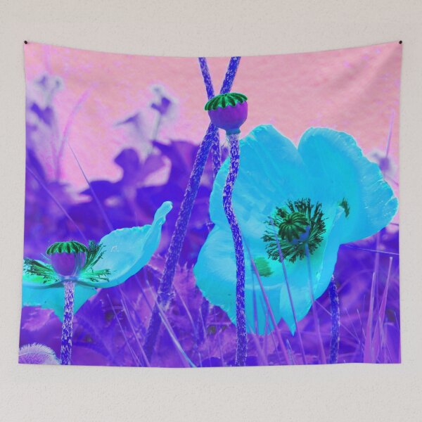 Item preview, Azure Blue Poppy on Deep Blue Background | Vibrant Floral Wall Art designed and sold by lyartgallery.