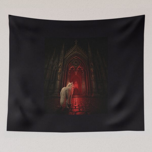 Item preview, Wolf Turned Back Gothic Cathedral Dark Compulsion Art designed and sold by GeoWhimsy Studio.