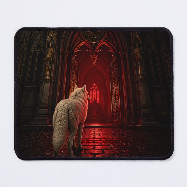 Item preview, Wolf Turned Back Gothic Cathedral Dark Compulsion Art designed and sold by GeoWhimsy Studio.