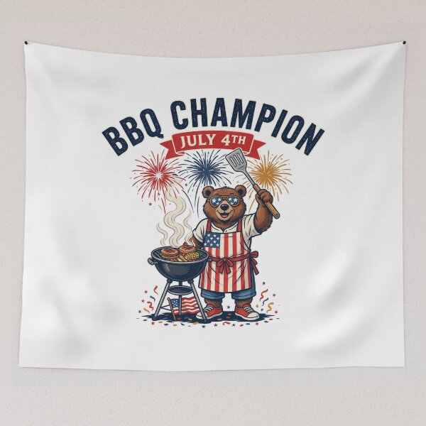 Item preview, BBQ Champion July 4th Patriotic Bear Grilling Independence Day Design designed and sold by ArcticFoxStudio.