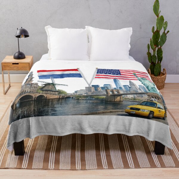 Item preview, Netherlands Meets America – Amsterdam & New York Skyline Heritage Wall Art Print designed and sold by Hookesmode.