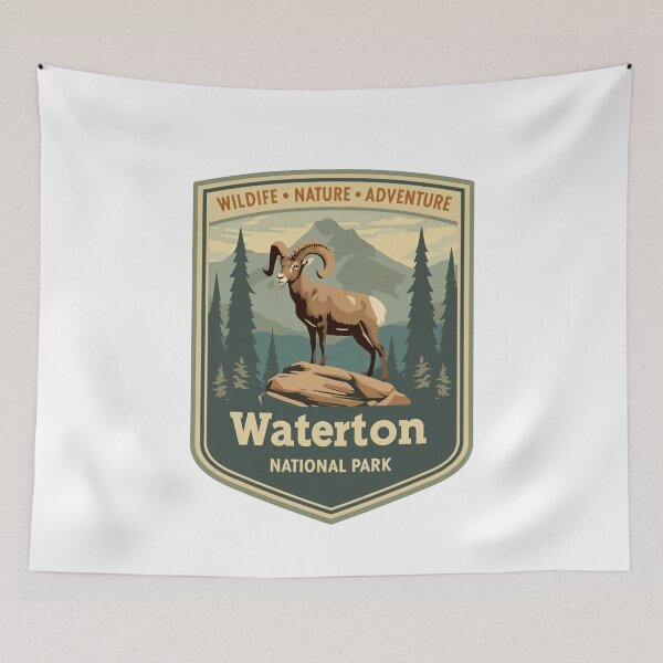 Item preview, Waterton National Park Wildlife Nature Adventure Bighorn Sheep Hiker Traveler designed and sold by JonesFlora2025.