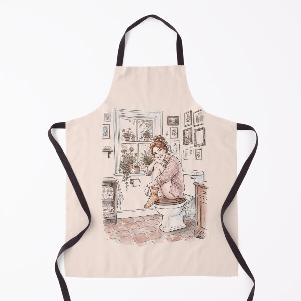 Item preview, Cozy Bathroom Aesthetic - Cute Girl on Toilet Vintage Watercolor Art designed and sold by K Design Store.