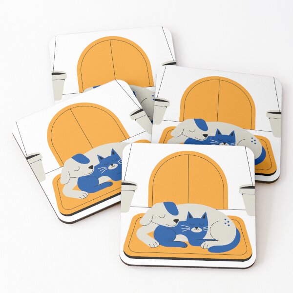 Item preview, Sleeping cat and dog on doormat. designed and sold by angelicamstore.