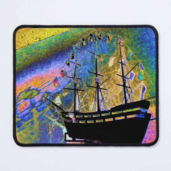 Item preview, Black Sailing Ship on Vibrant Rainbow Ocean designed and sold by lyartgallery.
