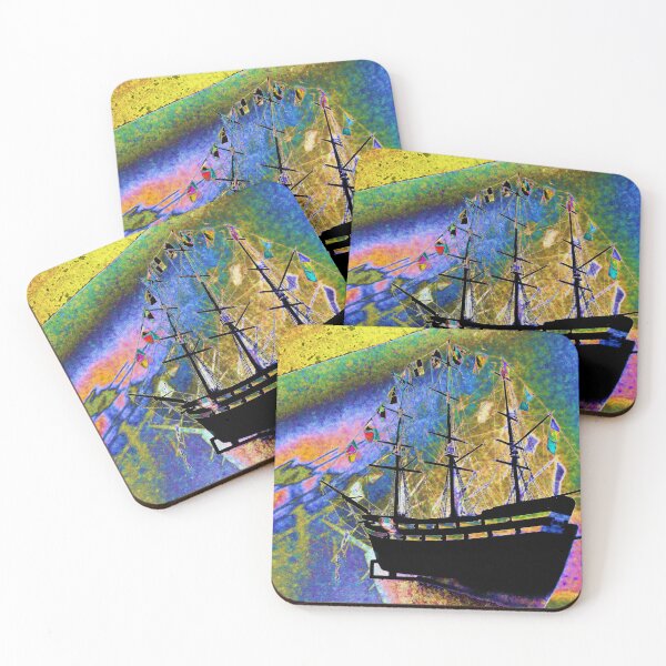 Item preview, Black Sailing Ship on Vibrant Rainbow Ocean designed and sold by lyartgallery.