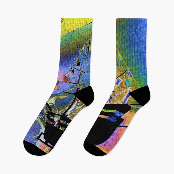 Item preview, Black Sailing Ship on Vibrant Rainbow Ocean designed and sold by lyartgallery.
